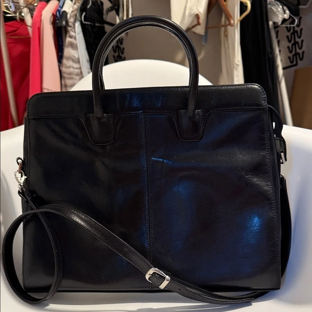 Elegant Black Leather Briefcase Messenger Laptop Executive bag shoulder strap